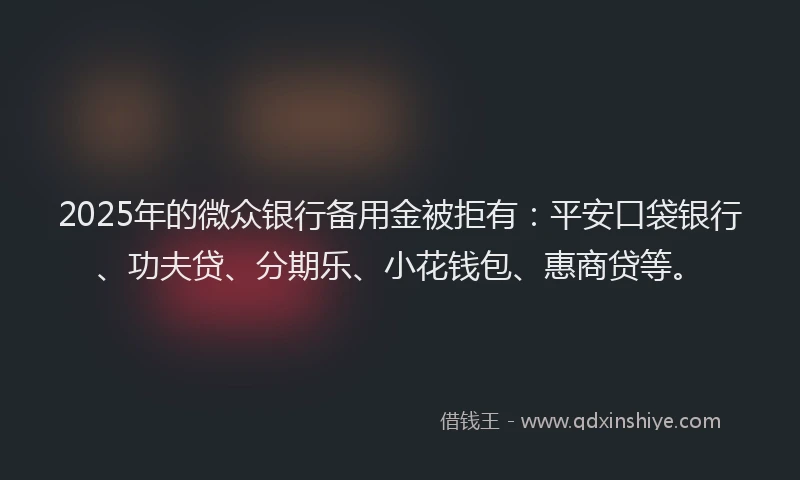 2025年的微众银行备用金被拒有：平安口袋银行、功夫贷、分期乐、小花钱包、惠商贷等。