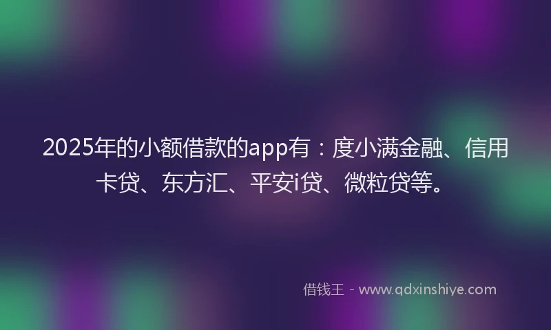 2025年的小额借款的app有：度小满金融、信用卡贷、东方汇、平安i贷、微粒贷等。