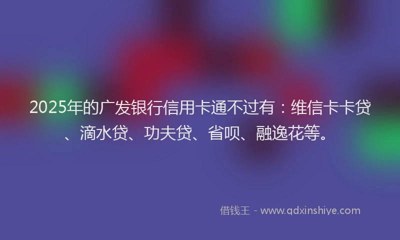2025年的广发银行信用卡通不过有：维信卡卡贷、滴水贷、功夫贷、省呗、融逸花等。
