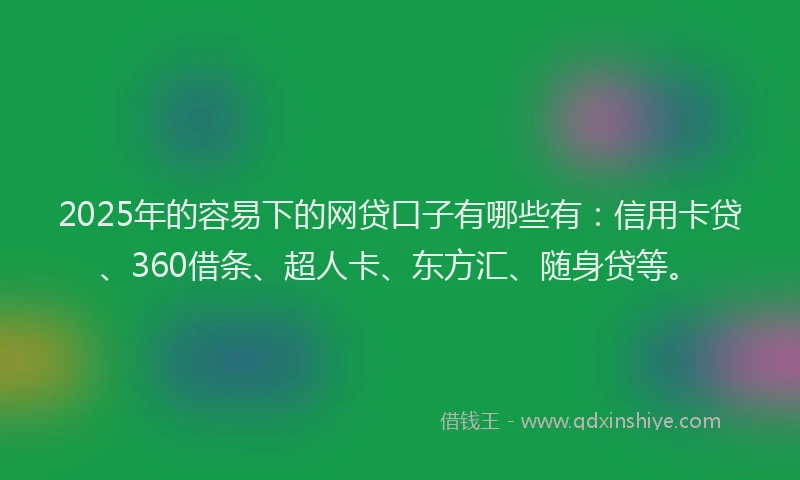 2025年的容易下的网贷口子有哪些有：信用卡贷、360借条、超人卡、东方汇、随身贷等。
