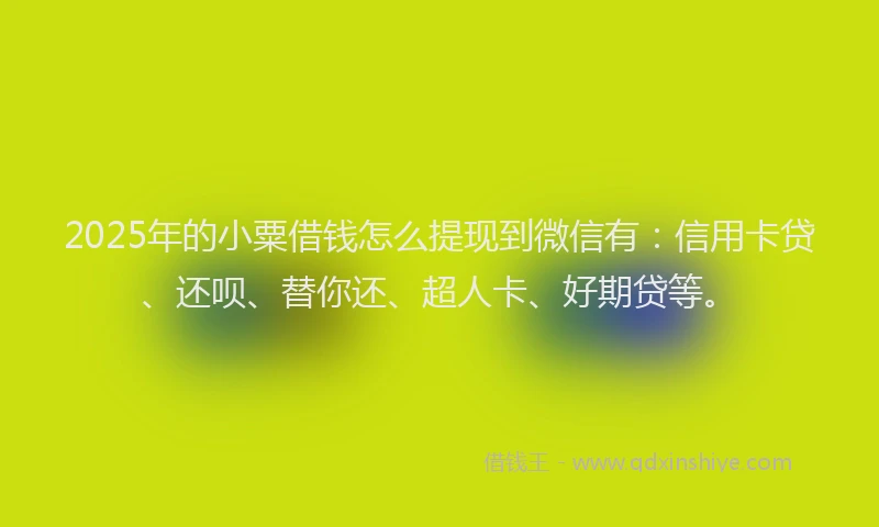 2025年的小粟借钱怎么提现到微信有：信用卡贷、还呗、替你还、超人卡、好期贷等。