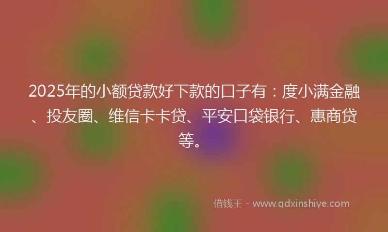 2025年的小额贷款好下款的口子有：度小满金融、投友圈、维信卡卡贷、平安口袋银行、惠商贷等。