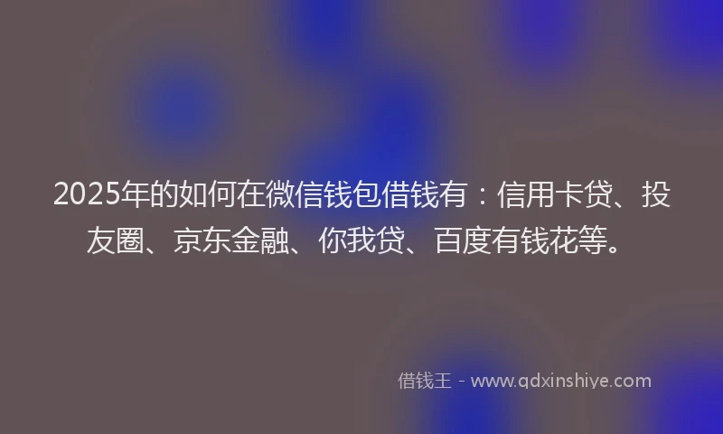 2025年的如何在微信钱包借钱有：信用卡贷、投友圈、京东金融、你我贷、百度有钱花等。