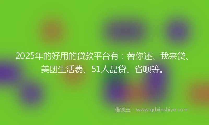 2025年的好用的贷款平台有：替你还、我来贷、美团生活费、51人品贷、省呗等。
