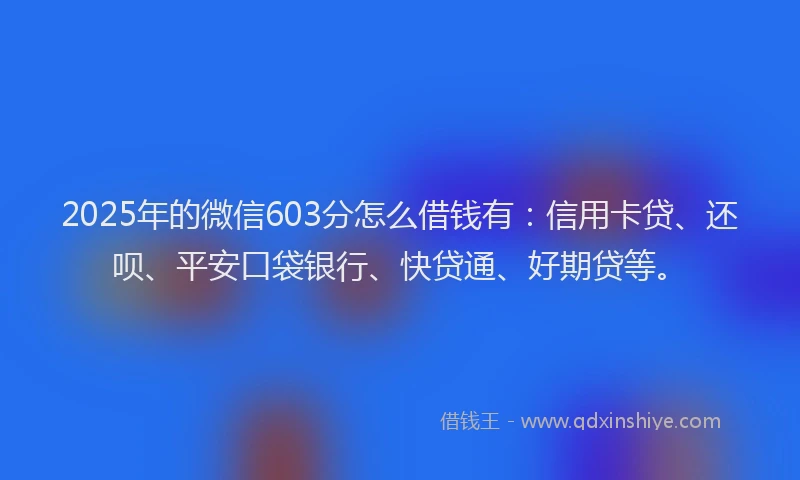 2025年的微信603分怎么借钱有：信用卡贷、还呗、平安口袋银行、快贷通、好期贷等。