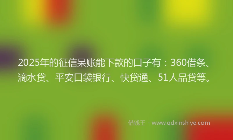 2025年的征信呆账能下款的口子有：360借条、滴水贷、平安口袋银行、快贷通、51人品贷等。