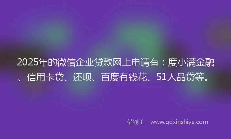 2025年的微信企业贷款网上申请有：度小满金融、信用卡贷、还呗、百度有钱花、51人品贷等。