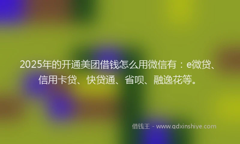 2025年的开通美团借钱怎么用微信有：e微贷、信用卡贷、快贷通、省呗、融逸花等。