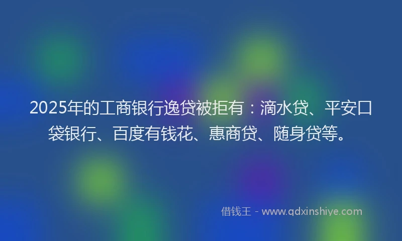 2025年的工商银行逸贷被拒有：滴水贷、平安口袋银行、百度有钱花、惠商贷、随身贷等。
