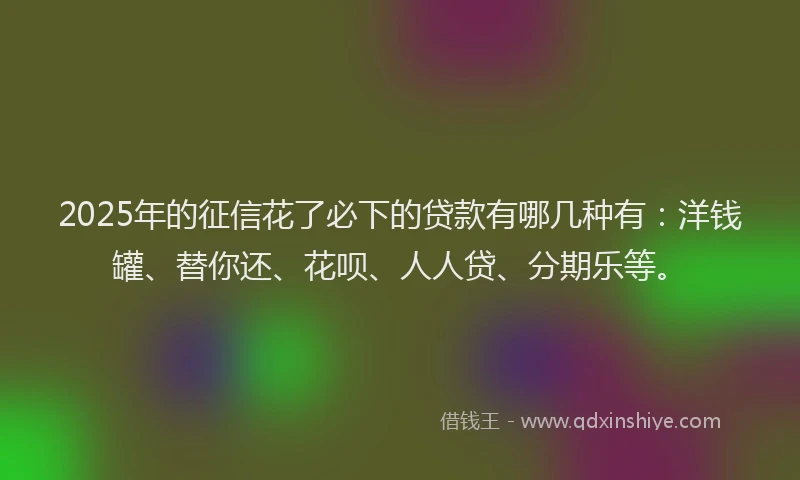 2025年的征信花了必下的贷款有哪几种有：洋钱罐、替你还、花呗、人人贷、分期乐等。