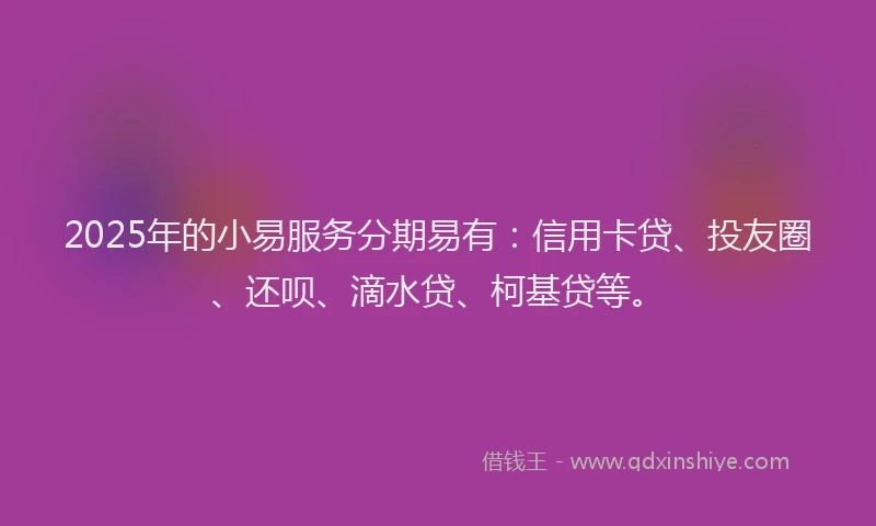 2025年的小易服务分期易有：信用卡贷、投友圈、还呗、滴水贷、柯基贷等。