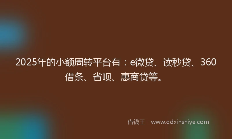 2025年的小额周转平台有：e微贷、读秒贷、360借条、省呗、惠商贷等。