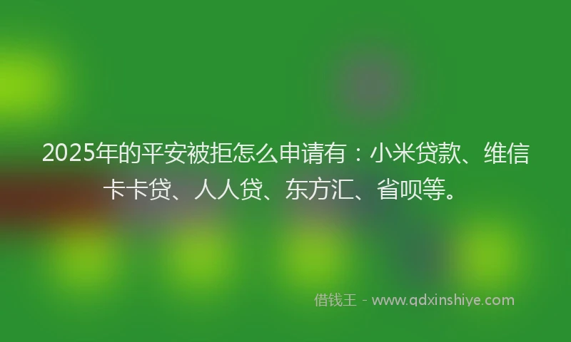 2025年的平安被拒怎么申请有：小米贷款、维信卡卡贷、人人贷、东方汇、省呗等。