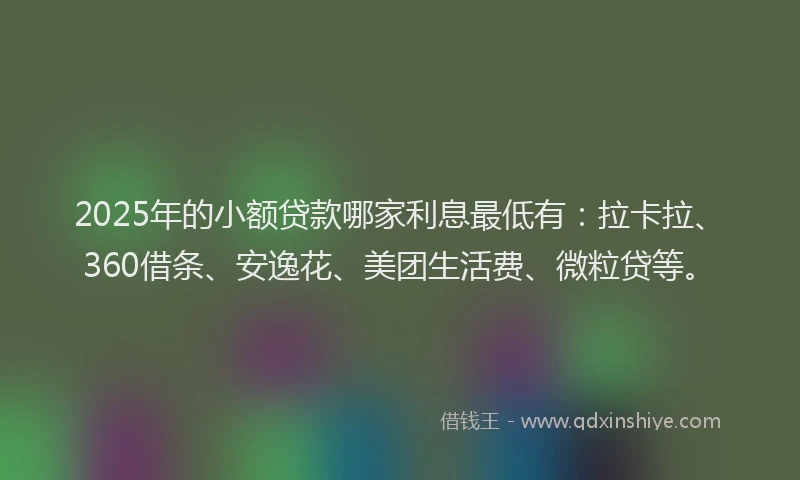 2025年的小额贷款哪家利息最低有：拉卡拉、360借条、安逸花、美团生活费、微粒贷等。