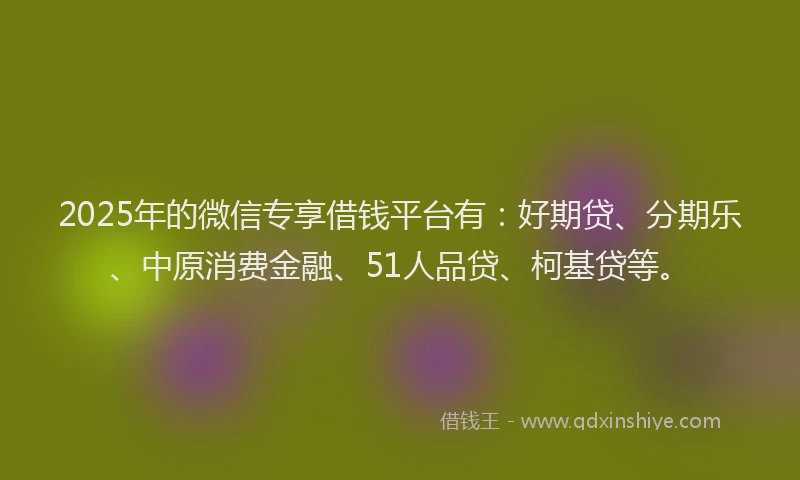 2025年的微信专享借钱平台有：好期贷、分期乐、中原消费金融、51人品贷、柯基贷等。