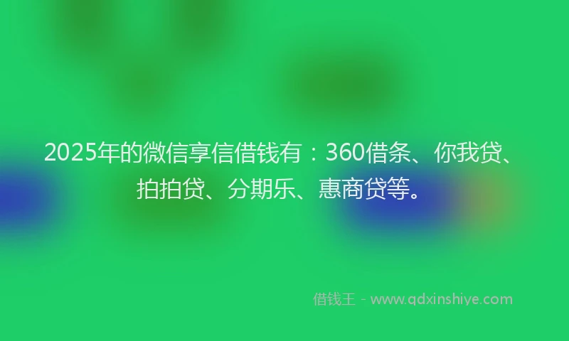 2025年的微信享信借钱有：360借条、你我贷、拍拍贷、分期乐、惠商贷等。