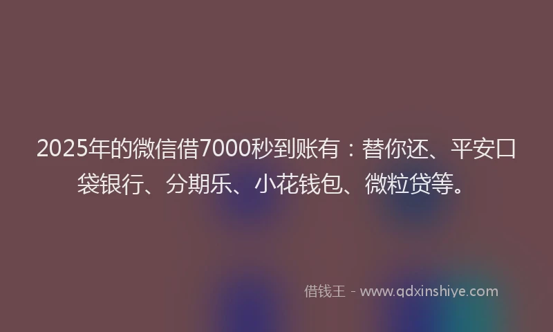 2025年的微信借7000秒到账有：替你还、平安口袋银行、分期乐、小花钱包、微粒贷等。