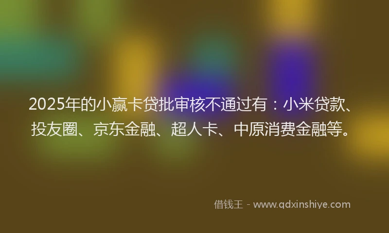 2025年的小赢卡贷批审核不通过有：小米贷款、投友圈、京东金融、超人卡、中原消费金融等。