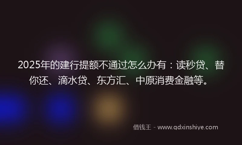 2025年的建行提额不通过怎么办有：读秒贷、替你还、滴水贷、东方汇、中原消费金融等。