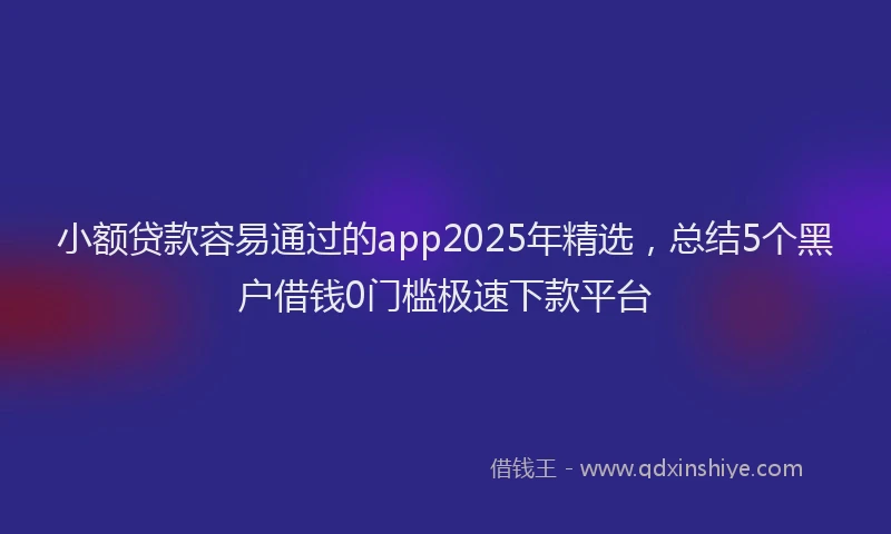 小额贷款容易通过的app2025年精选，总结5个黑户借钱0门槛极速下款平台