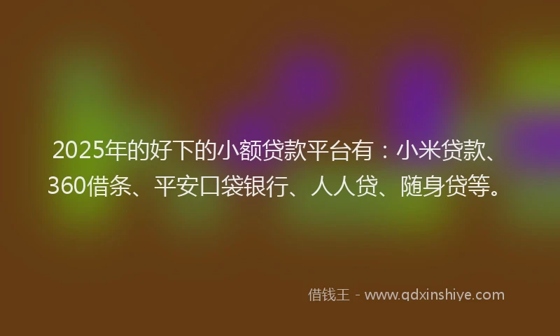 2025年的好下的小额贷款平台有：小米贷款、360借条、平安口袋银行、人人贷、随身贷等。