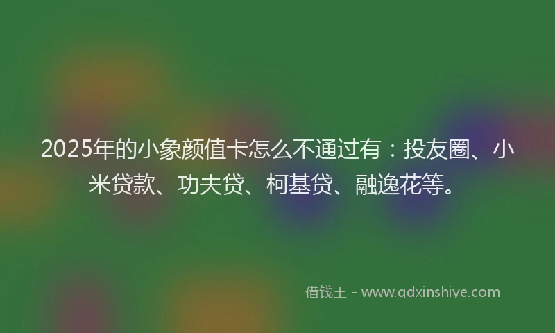 2025年的小象颜值卡怎么不通过有：投友圈、小米贷款、功夫贷、柯基贷、融逸花等。