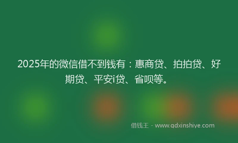 2025年的微信借不到钱有：惠商贷、拍拍贷、好期贷、平安i贷、省呗等。