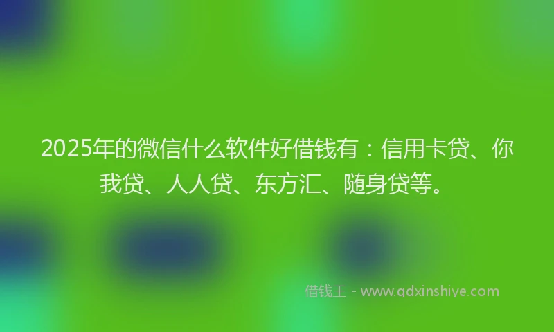 2025年的微信什么软件好借钱有：信用卡贷、你我贷、人人贷、东方汇、随身贷等。