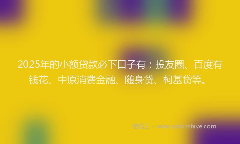 2025年的小额贷款必下口子有：投友圈、百度有钱花、中原消费金融、随身贷、柯基贷等。
