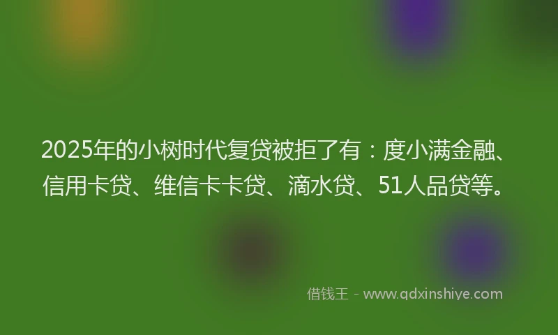 2025年的小树时代复贷被拒了有：度小满金融、信用卡贷、维信卡卡贷、滴水贷、51人品贷等。