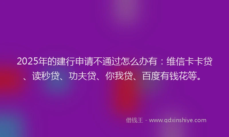 2025年的建行申请不通过怎么办有：维信卡卡贷、读秒贷、功夫贷、你我贷、百度有钱花等。