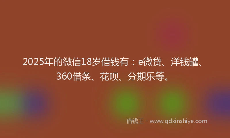 2025年的微信18岁借钱有：e微贷、洋钱罐、360借条、花呗、分期乐等。