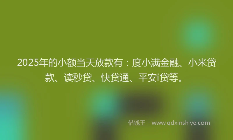 2025年的小额当天放款有：度小满金融、小米贷款、读秒贷、快贷通、平安i贷等。