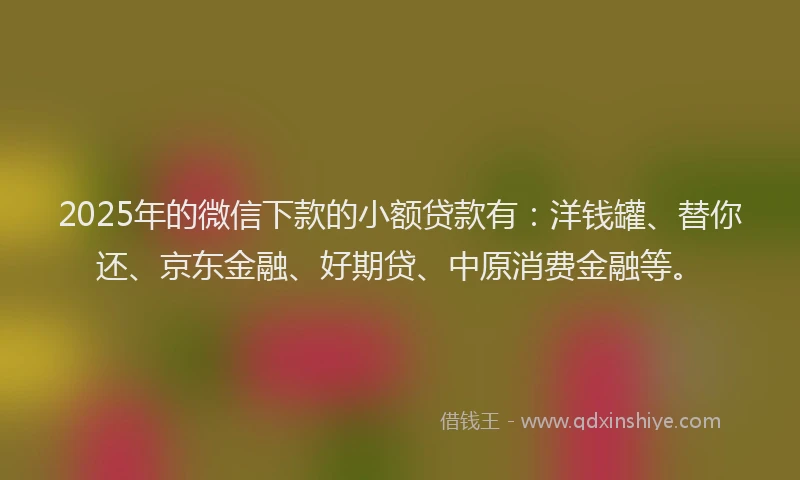 2025年的微信下款的小额贷款有：洋钱罐、替你还、京东金融、好期贷、中原消费金融等。