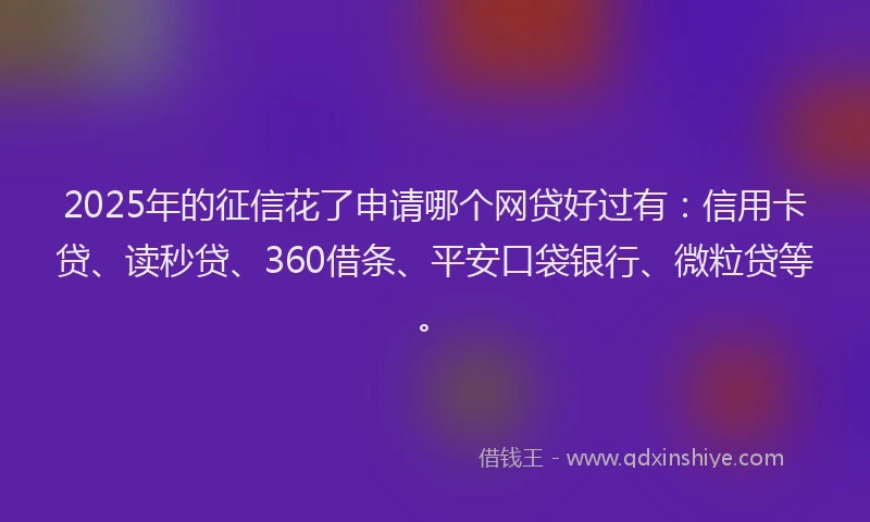 2025年的征信花了申请哪个网贷好过有：信用卡贷、读秒贷、360借条、平安口袋银行、微粒贷等。