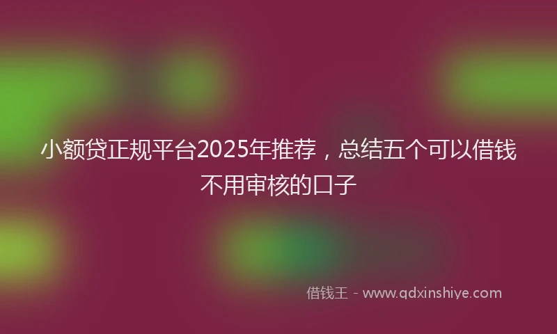 小额贷正规平台2025年推荐，总结五个可以借钱不用审核的口子