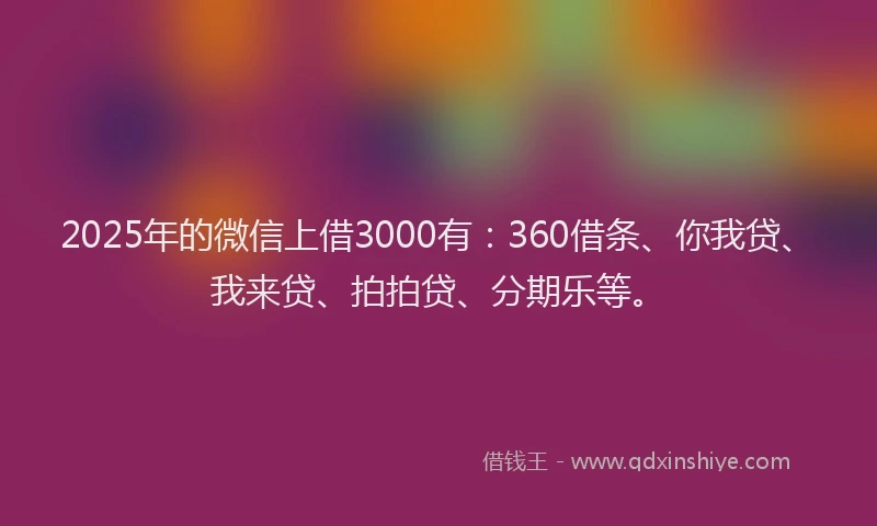 2025年的微信上借3000有：360借条、你我贷、我来贷、拍拍贷、分期乐等。