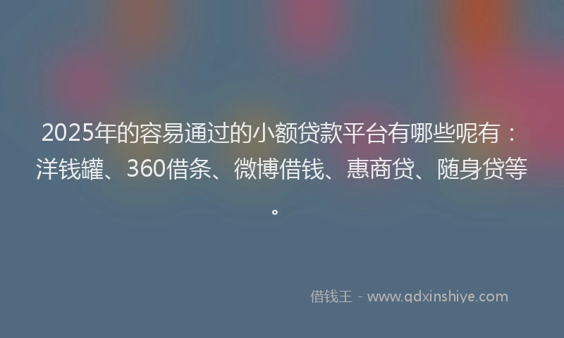 2025年的容易通过的小额贷款平台有哪些呢有：洋钱罐、360借条、微博借钱、惠商贷、随身贷等。