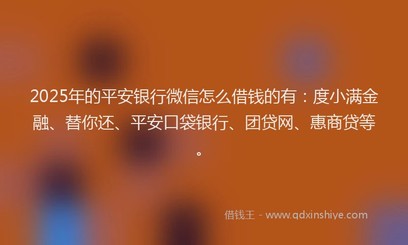 2025年的平安银行微信怎么借钱的有：度小满金融、替你还、平安口袋银行、团贷网、惠商贷等。