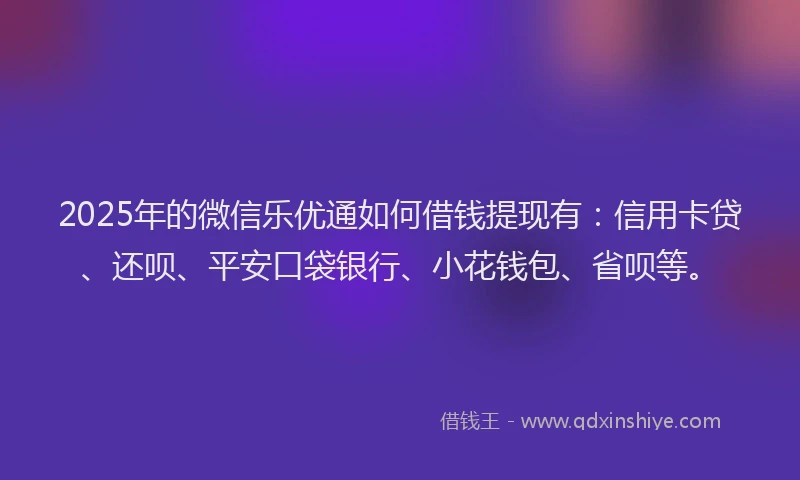 2025年的微信乐优通如何借钱提现有：信用卡贷、还呗、平安口袋银行、小花钱包、省呗等。