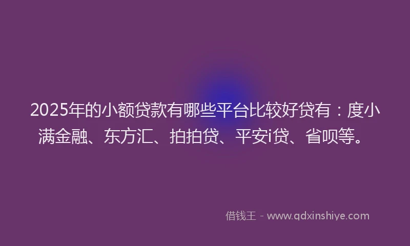 2025年的小额贷款有哪些平台比较好贷有：度小满金融、东方汇、拍拍贷、平安i贷、省呗等。