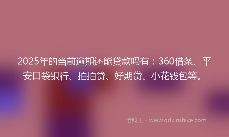 2025年的当前逾期还能贷款吗有：360借条、平安口袋银行、拍拍贷、好期贷、小花钱包等。
