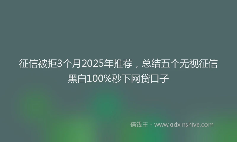 征信被拒3个月2025年推荐，总结五个无视征信黑白100%秒下网贷口子