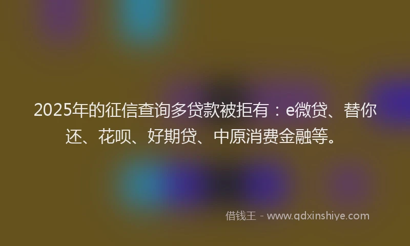 2025年的征信查询多贷款被拒有：e微贷、替你还、花呗、好期贷、中原消费金融等。