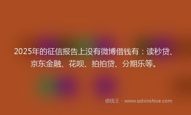 2025年的征信报告上没有微博借钱有：读秒贷、京东金融、花呗、拍拍贷、分期乐等。