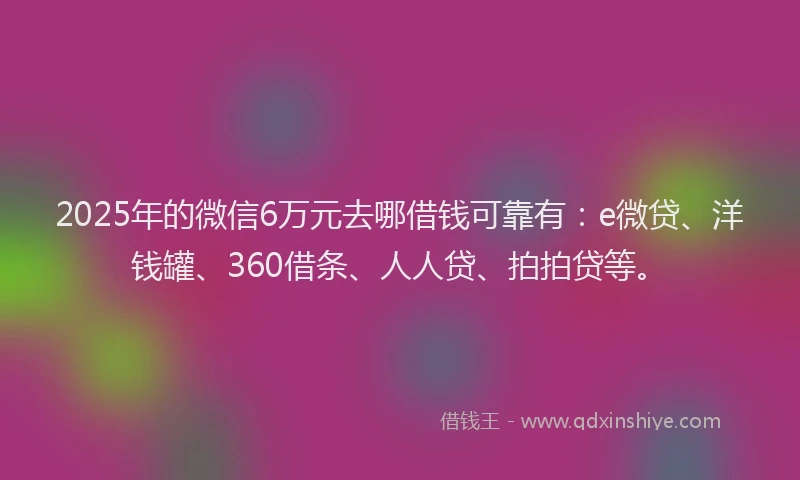 2025年的微信6万元去哪借钱可靠有：e微贷、洋钱罐、360借条、人人贷、拍拍贷等。