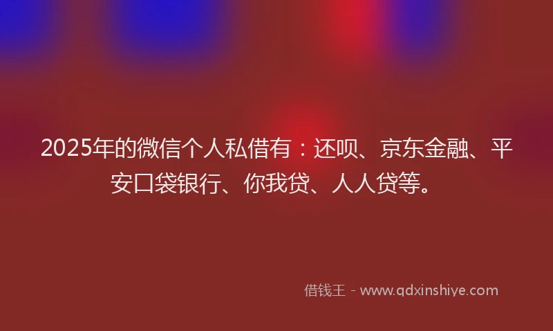 2025年的微信个人私借有：还呗、京东金融、平安口袋银行、你我贷、人人贷等。