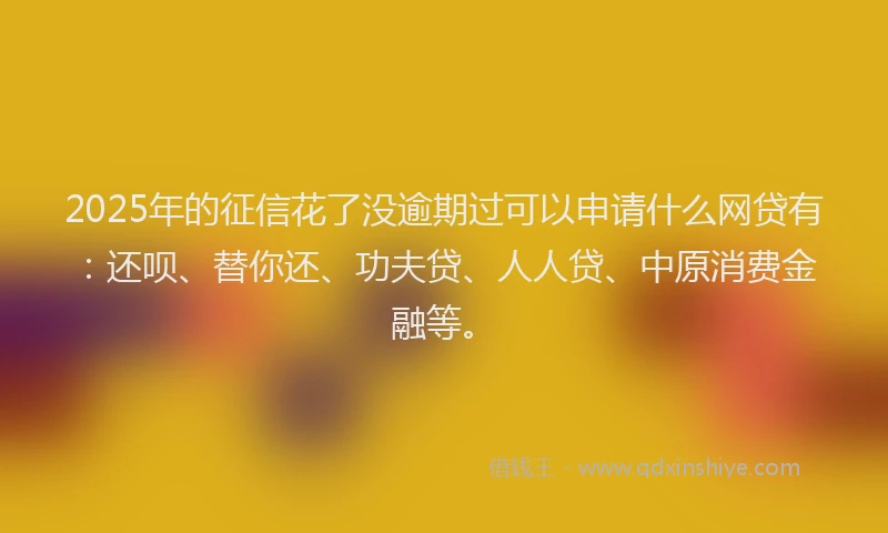2025年的征信花了没逾期过可以申请什么网贷有：还呗、替你还、功夫贷、人人贷、中原消费金融等。