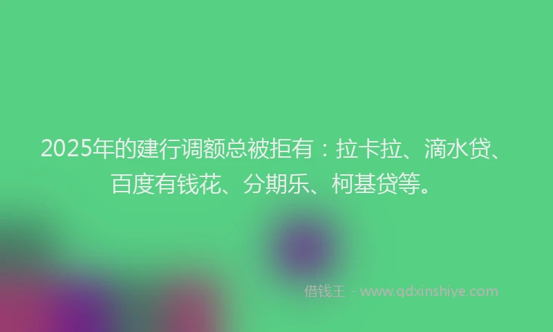 2025年的建行调额总被拒有：拉卡拉、滴水贷、百度有钱花、分期乐、柯基贷等。