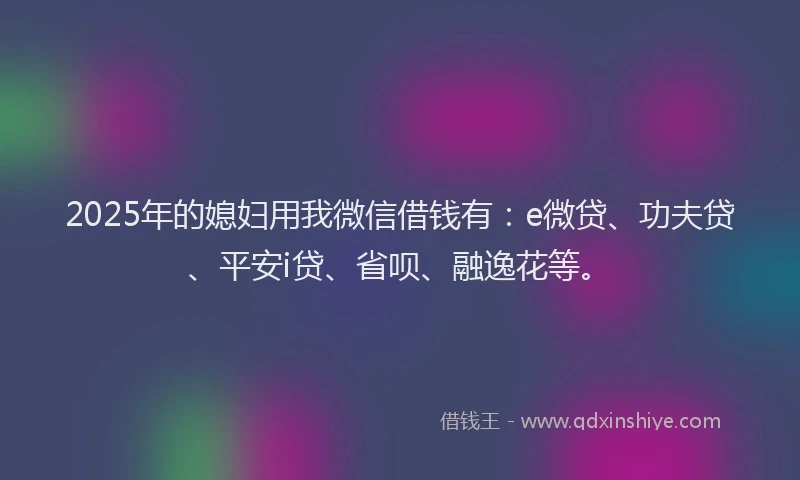 2025年的媳妇用我微信借钱有：e微贷、功夫贷、平安i贷、省呗、融逸花等。